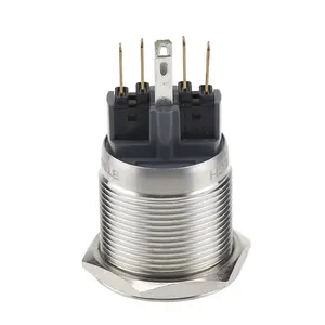 Flat Round Head 25mm High Quality Momentary 6 Pin Latching Metal Push Button Switch Illuminated 220V