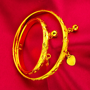 Classic Star Carved Dubai <strong>Copper</strong> <strong>Bangle</strong> for Mom and Baby 24K Yellow Gold Plated Trendy Middle Eastern Brides Fashion Gift - Product Image 3