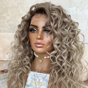 Freedom Wig Ombre Ash Blonde Color Suelto Rizado Estilo de moda Raw Vietnamita Cabello humano Full HD Pelucas delanteras de encaje para mujeres - Product Image 6