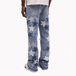 กางเกงยีนส์ทรงขากว้างสำหรับผู้ชายกางเกงยีนส์ดีไซน์แฟชั่นสตรีทแบบเย็บปะติด - Product Image 3