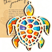 Ornements de Noël de plage pour l'arbre |   Attrape-soleil tortue en acrylique aux couleurs vives de 4,3 x 3,7 pouces avec carte d'histoire, imitation vitrail