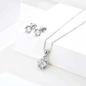 Perhiasan Zirkonia Kubik untuk Wanita, Perak Sterling 925 Berlapis Platinum Anti Alergi, Set Kalung Liontin CZ, Anting, dan Anting Telinga - Product Image 1