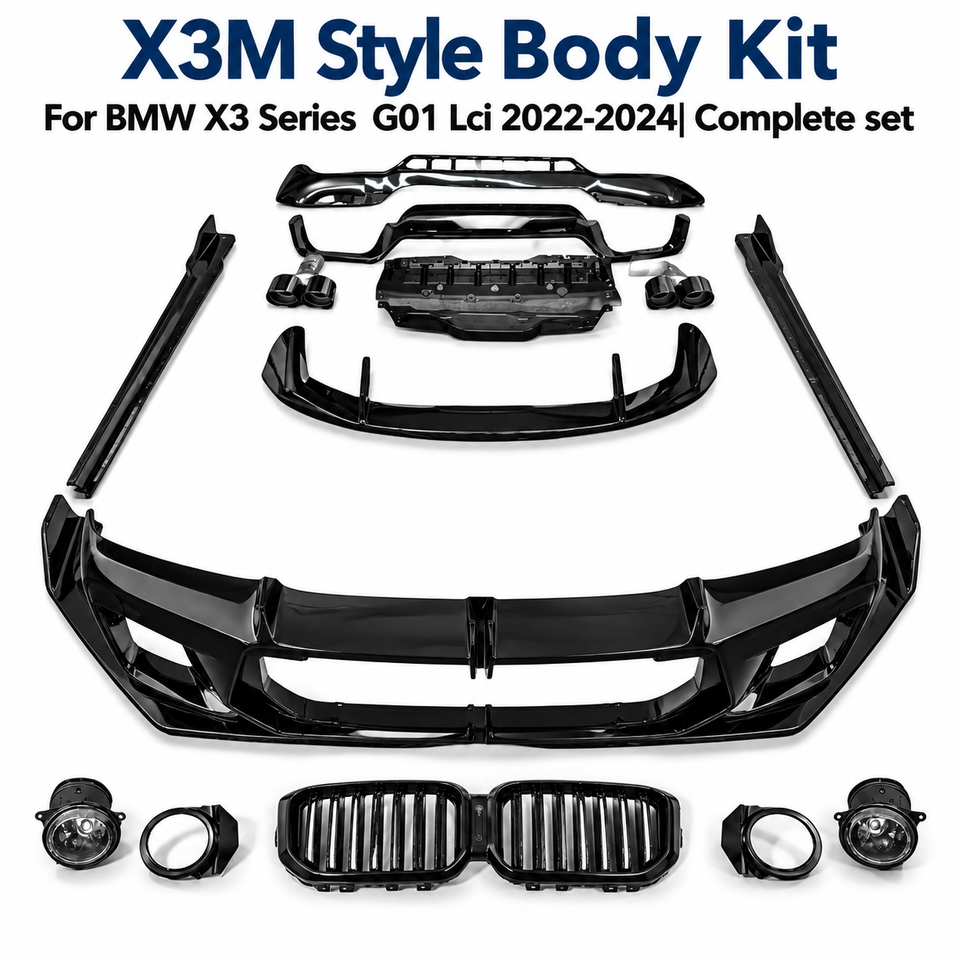 For X3 G01 LCI 2022 to 2024 Black Warrior Aero Kit Splitter Diffuser ...