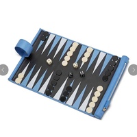 Plateau de Backgammon Classique en Marbre Coloré et Métal avec Revêtement en Cuir PU, Ensemble d'Échecs Enroulable, Jeu de Loisirs et de Divertissement