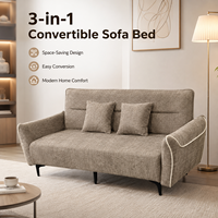 Sofá Cama Convertible Moderno de Lujo 3 en 1, Ahorro de Espacio, Diseño de Autor, Fácil Conversión, Color Taupe, Mueble para Hogar u Oficina
