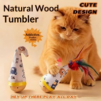 Jouet interactif pour chaton en bois naturel écologique avec plume à mouvement aléatoire pour l'auto-entretenement et le soulagement de l'ennui