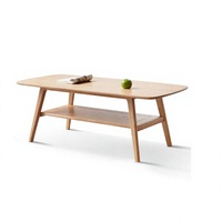 Table basse moderne en bois massif, finition chêne naturel, table d'appoint de salon avec étagère de rangement, montage facile