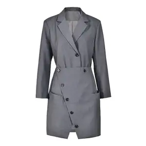 Blazer Formal ramping pinggang, setelan jas dua potong bergaya INS untuk wanita rok kantor