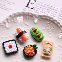 Cabochons plats en résine Kawaii mignons, imitation aliments (pain, hamburger, sushi, gâteau, chocolat), pour fournitures artistiques et décoration artisanale DIY