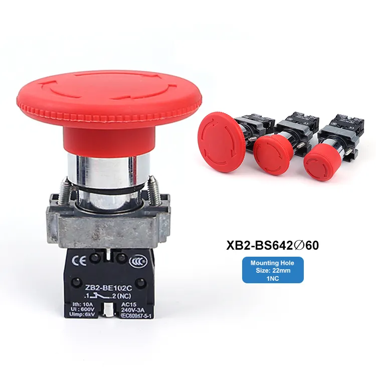 XB2-BS642-60 22mm 1NC Red Latching Self-Locking Turn to Release Large Mushroom Head Momentary Emergency Stop Push Button Switch