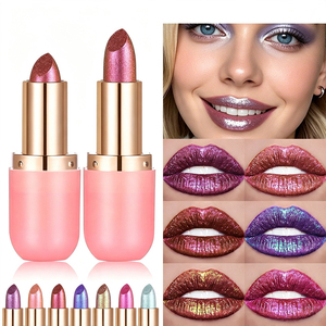 Lápiz Labial Camaleón 6 Colores Multichrome Metálico con Brillo, Tubo Rosa Dorado, Lápiz Labial Holográfico con Cambio de Color - Product Image 1