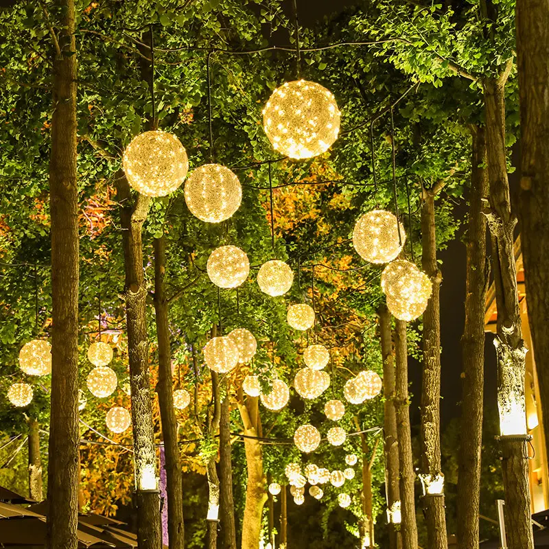 Wholesale Led Rattan Ball Light Outdoor Rainproof Ball Light Landscape Hanging Tree Outdoor Colorful Light