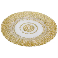 Plaques de chargeur en mélamine jetables de style européen Plats décoratifs en plastique en verre transparent doré durable pour les mariages à usage domestique