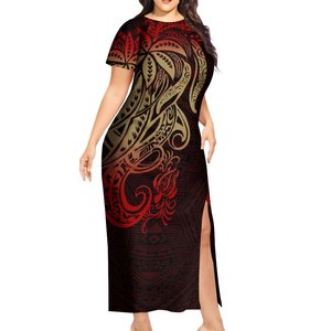 Nuevo vestido de verano de <span class=keywords><strong>arte</strong></span> de la isla del Pacífico personalizado a pedido Vestido de manga corta dividido de moda Polinesia hawaiana - Product Image 4