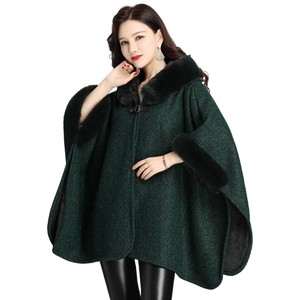 <b>Women</b> Stylish Hooded Faux Fur <b>Cape</b> with Fluffy Trim Elegant Artificial Fur Claok Casual Winter Wear for Dinner Family Gathering - Product Image 4