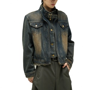 Wholesale Winter Button Casual Dirty Wash <b>Denim</b> Short <b>Coat</b> for Men 100% Cotton High Quality Vintage <b>Denim</b> Jackets - Product Image 2