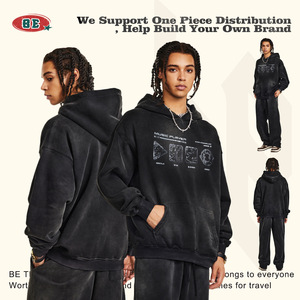 Ropa de hombre 2025 otoño American Vibe lavado anticuado impreso marca de moda Sudadera con capucha suelta ropa pesada OEM - Product Image 3