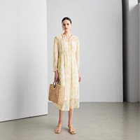 Robe longue 100 % soie de mûrier à imprimé floral pour femme, élégante, vintage, avec encolure à volants, taille haute, coupe trapèze, collection Printemps 2026