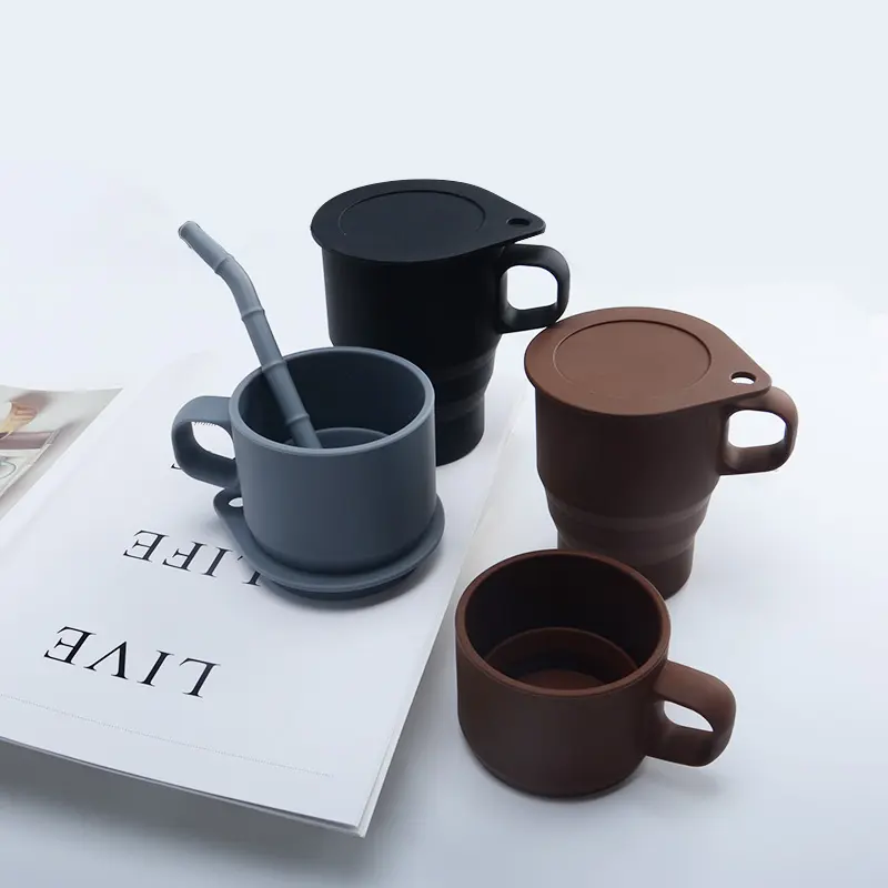 Özel Logo toptan özel katlanır su bardağı taşınabilir silikon katlanabilir kahve kupa