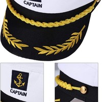 Venta caliente Blanco Europeo Americano clásico azul marino sombrero yate capitán sombrero Cosplay fiesta sombrero para adultos precio al por mayor de fábrica