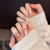 Design # 2166/ # 2262/ # 2264 Faux ongles à presser de haute qualité, rose, motif cœur aimanté, effet œil de chat, style français simple, faits main, forme cercueil ovale
