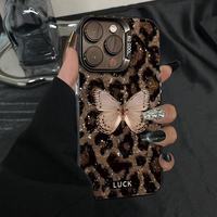 Coques de téléphone portable en gros à imprimé léopard papillon pour iPhone 16 Plus, Apple 15 Pro Max, 14, 13 Pro Max – Étui de téléphone pour l'Europe et l'Amérique