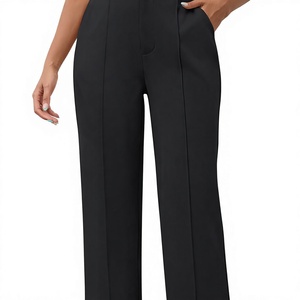 Pantalon large à taille haute pour femme, noir, formel, avec poches, longueur entière - Product Image 4