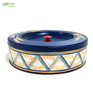 Boîte de conserve à biscuits en fer blanc avec couvercle supérieur encastré personnalisé grande boîte en métal pour bonbons boîte en métal empilable avec bouton et couvercle grande boîte ronde pour biscuits - Product Image 2