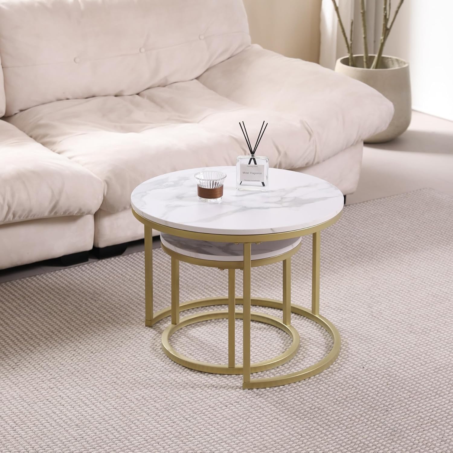 BTZHY Juego De Mesa De Café Con 2 Mesas De Café Redondas, Juegos De Mesa De Té, Juegos Individuales, Múltiples Funciones De Mármol Y Acero, Juegos De Decoración Del Hogar, Superficie