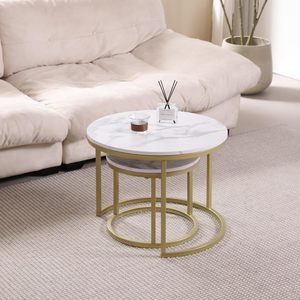 Bộ Bàn Cà Phê Đá Cẩm Thạch Sang Trọng Kiểu Bắc Âu Bàn Cà Phê Hiện Đại Bàn Cạnh Tròn Bằng Gỗ Với Chân Kim Loại Màu Vàng Đồ Nội Thất Phòng Khách - Product Image 2