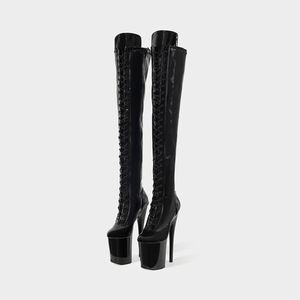 <span class=keywords><strong>Stivali</strong></span> da uomo fetish neri <span class=keywords><strong>alti</strong></span> fino alla coscia, con tacco alto, plateau, cinturino e punta aperta, allacciati, 20 cm, per Drag Queen e Gogo Dancer - Product Image 2