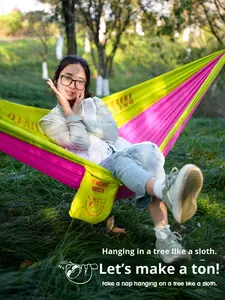 एंटी-रोलोवर वसंत धागा कैनवास हैममॉक गुलाबी/पीले रंग-ब्लॉक कारखाने स्विंग आउटडोर शिविर पोर्टेबल - Product Image 2