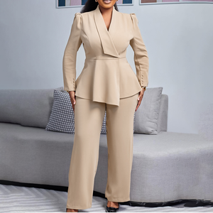 Costumes d'affaires à la mode pour les femmes vêtements de bureau formels pantalons minces et Blazer ensemble dames costumes tenues col en V afrique costume d'affaires - Product Image 1