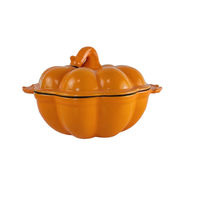 Cocotte en fonte émaillée 2QT, forme citrouille, couleur brillante, design mignon, pour cuisson de légumes, ustensile de cuisine tendance