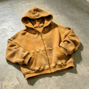 <span class=keywords><strong>Felpa</strong></span> con cappuccio <span class=keywords><strong>oversize</strong></span> in cotone pesante con zip, effetto <span class=keywords><strong>vintage</strong></span> distressed, in tessuto waffle, personalizzabile, del produttore di abbigliamento OUNA - Product Image 3
