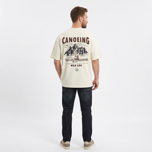 Camiseta de manga corta para hombre con estampado de vida silvestre Canoeing, corte regular, cuello redondo, informal, de algodón - Product Image 4