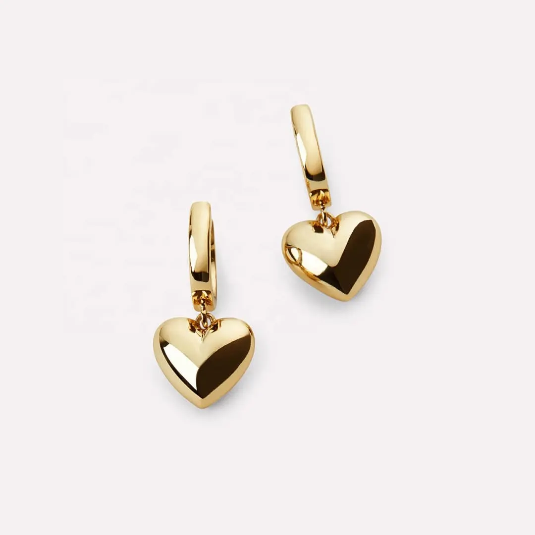 14K/18K chapado en oro Vermeil 925 joyería de moda de plata esterlina Huggie Hoop Día de la madre burbuja inflada corazón pendientes para mujer