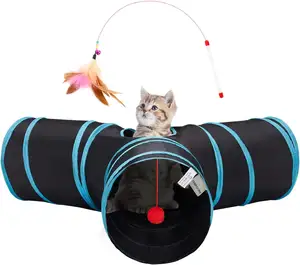 Tempcore宠物猫隧道管玩具3路可折叠室内猫隧道小猫无聊窥视洞玩具球
