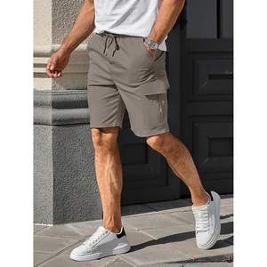 2025 pantalones cortos Cargo informales para hombre, pantalones cortos elásticos clásicos con cordón de algodón, 6 bolsillos, talla XS, logotipo cómodo teñido liso - Product Image 3