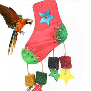 Juguete masticable de Navidad para loros, de madera natural, con forma de estrella, de mazorca de maíz y de lufa, juguete molar colgante para pájaros, para loros medianos y grandes, cacatúas - Product Image 1