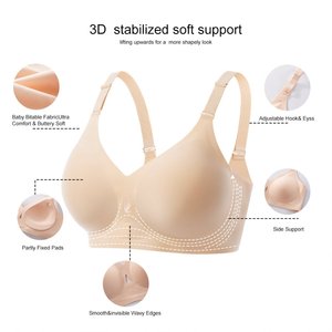 Sujetador Personalizado de Talla Grande 36-44 para <span class=keywords><strong>Mujer</strong></span>, Marca de Fábrica, Transpirable, con Relleno Push-Up y Diseño de Malla - Product Image 2