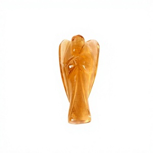 Wholesale 2-Inch Jilan Style Yellow (<b>Dark</b>) Citrine Gemstone <b>Angel</b> Carved <b>Art</b> Collectible Feng Shui Pocket <b>Angels</b> Worldwide - Product Image 1