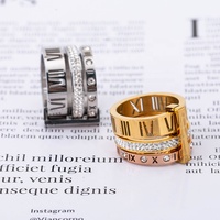 Bagues en acier inoxydable tendance rétro exagérées, bijoux pour femmes plaqués or 18 carats avec pierres numériques romaines