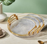 Nouvelle assiette à fruits ronde en plastique PET avec bord doré, récipient alimentaire, plateau de rangement