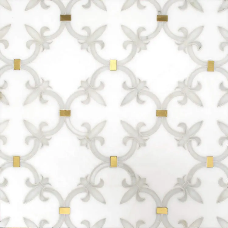 Jenis Bunga Batu DTH Thassos Ubin Mosaik Kuningan Campuran Marmer Putih Murni untuk Hiasan Dinding
