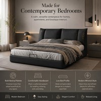Cadre de lit plateforme moderne noir en cuir PU pour chambre à coucher Queen/King