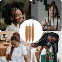 3Pcs 1/2/3 Hameçons Style Dreadlocks Aiguille pour Tresse 0.5Mm/0.75Mm Aiguilles à Tricoter Set Bambou Dreadlocks Outils pour Tisser les Cheveux