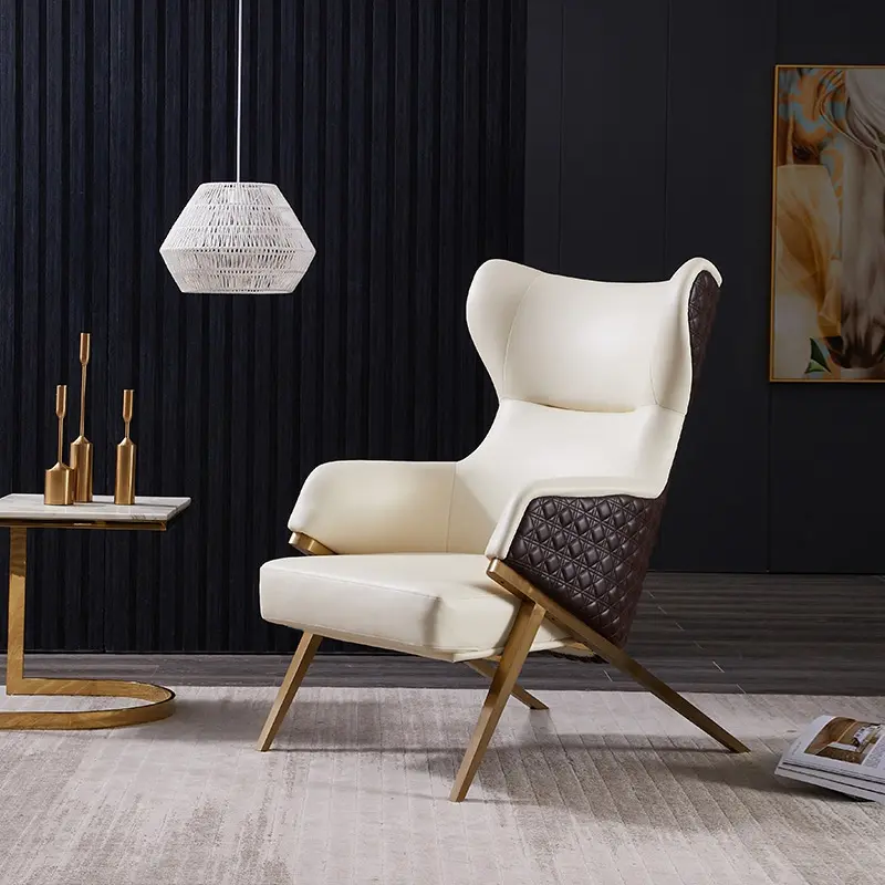Divano in vera pelle di lusso di design italiano divano in acciaio inossidabile con gamba per il tempo libero per soggiorno