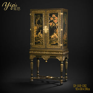 Yips-Conjunto de muebles de dormitorio con diseño de grúa, armario de madera clásico de 2 puertas, estilo chinoiserie, pintado a mano - Product Image 2