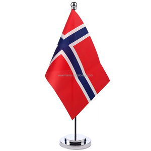 Wholesale Price Norway <strong>Custom</strong> Polyester Mini <strong>Desk</strong> <strong>Table</strong> Top <strong>Flag</strong> with Aluminum Stand Base Digital Printing Portable - Product Image 1